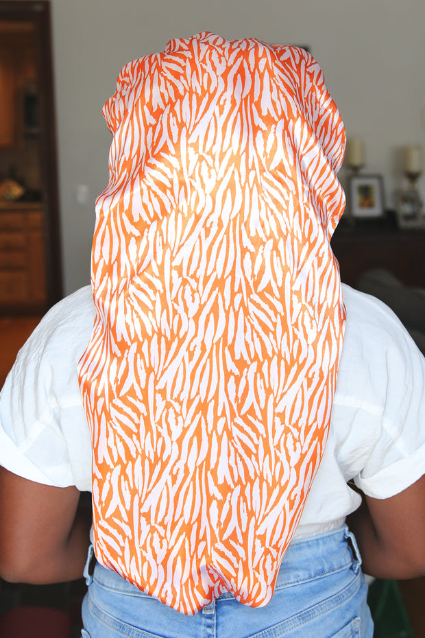 KIDS Tiger Orange Long Satin Bonnet