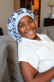 KIDS Blissfully Blue Long Satin Bonnet