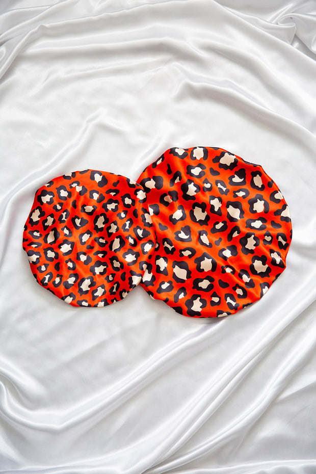 Red Leopard Baby Satin Bonnet