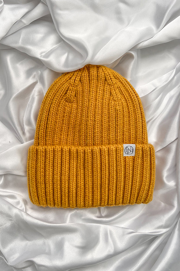 Mustard Cashmere Oversized Beanie