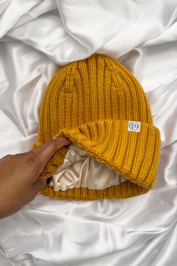 Mustard Cashmere Oversized Beanie