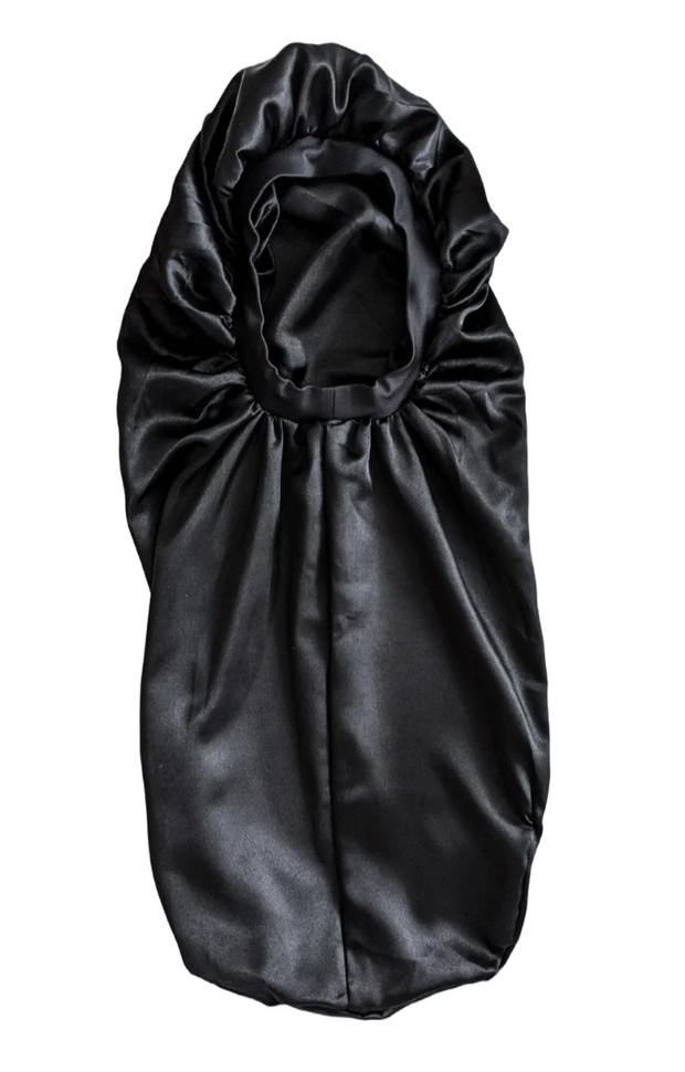 KIDS Black Long Satin Bonnet