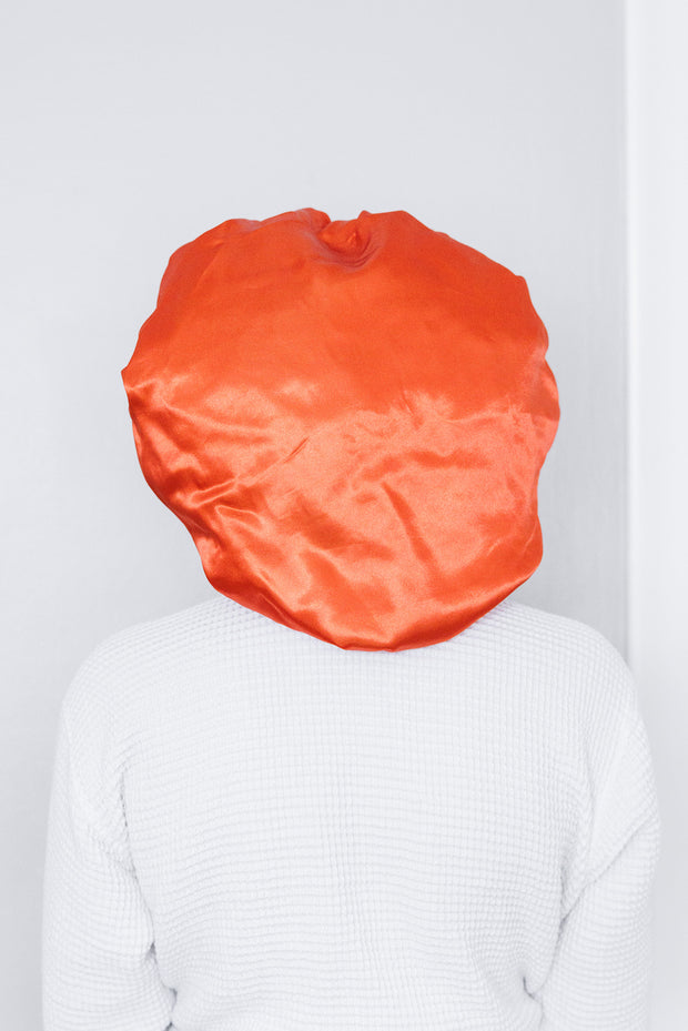 Tangerine Satin Bonnet with Ties