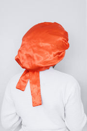 Tangerine Satin Bonnet with Ties