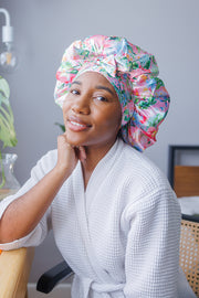 Floral Prep Satin Bonnet with Ties