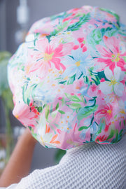 Floral Prep Satin Bonnet with Ties