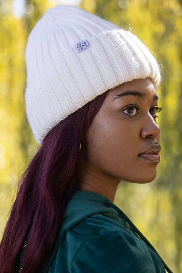 White Cashmere Oversized Beanie