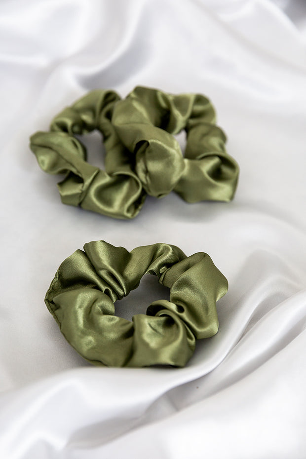 Olive Midi Satin Scrunchies (3-Pack)